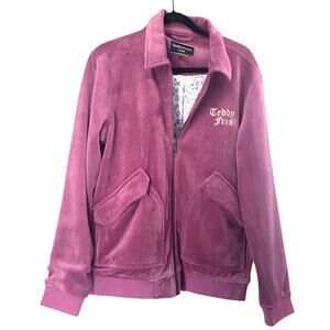 Teddy Fresh Pink Velour Flight Bomber Jacket Size Medium